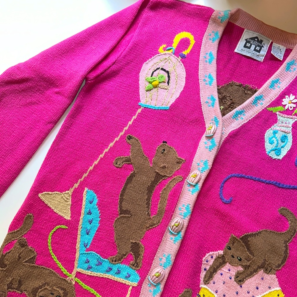 Storybook Knits • Intricate Crazy Cat Lady Kitsch Cardigan - Picture 2 of 16